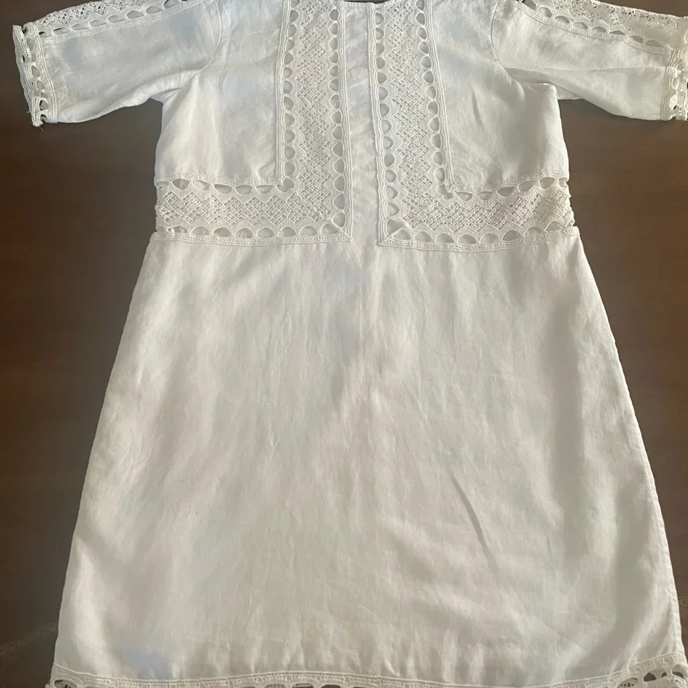 Ann Taylor White 100% linen Crochet Eyelet dress.New without tag. - Picture 3 of 10